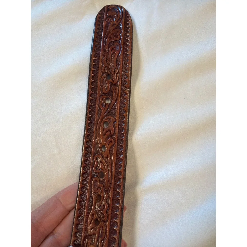 Nocona Mens Brown Tooled Leather Western Longhorn Trophy Buckle Belt 30 1150